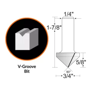 WEN 3/4 in. V-Groove Carbide Tipped Router Bit with 1/4 in. Shank