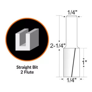 WEN 1/4 in. Straight 2-Flute Carbide Tipped Router Bit with 1/4 in. Shank and 1 in. Cutting Length