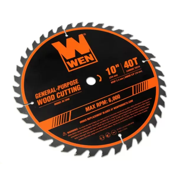 WEN 10 in. 40-Tooth Carbide-Tipped Professional Woodworking Saw Blade for Miter Saws and Table Saws