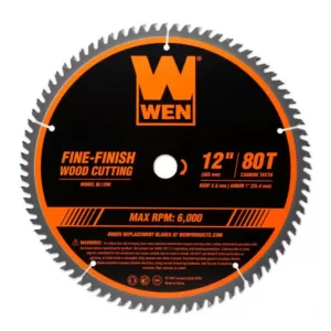 WEN 12 in. 80-Tooth Fine-Finish Professional Woodworking Saw Blade for Miter Saws and Table Saws