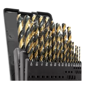 WEN Fully Ground Black Gold HSS Jobber Drill Bit Set with Carrying Case (29-Piece)