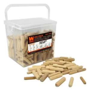 WEN Fluted Dowel Pin Variety Bucket with 1/4 in., 5/16 in., and 3/8 in. Woodworking Dowels (400-Piece)