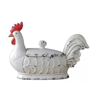 3R Studios 14 in. H x 20 in. W Stoneware Rooster Container