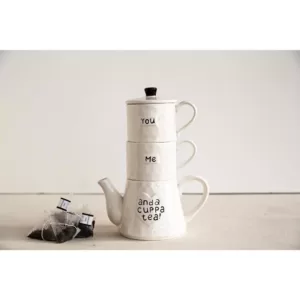 3R Studios 20 oz. White Stackable Teapot and Mugs