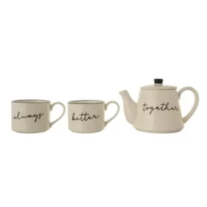 3R Studios 18 oz. White Stackable Teapot and Mugs