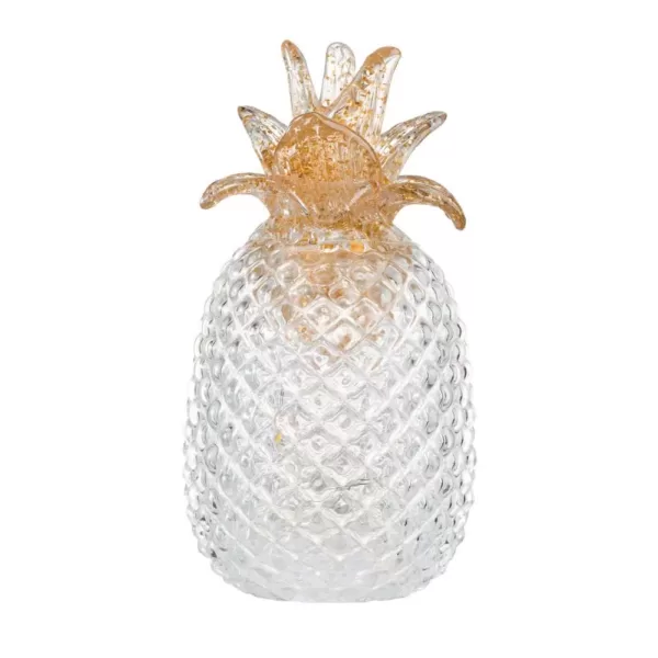 A & B Home 9 in. Light White Glass Pineapple with LED