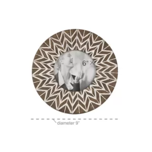 LITTON LANE 5 in. x 5 in. Round White and Natural Carved Wood Picture Frame with Chevron Pattern
