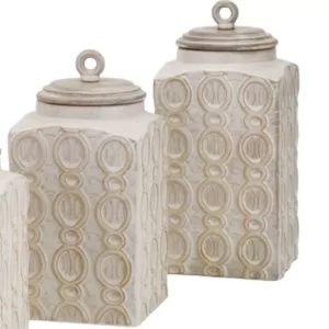 Benjara Dreanna 3-Piece White Ceramic Canisters