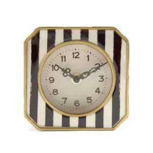 Zentique Black and White Striped with Gold Trimmed Rounded Square Table Clock