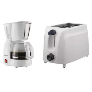 Brentwood Appliances 4-Cup White Coffee Maker and 2-Slice White Toaster