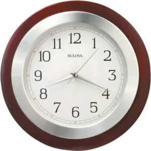 Bulova 14 in. H x 14 in. W Round Wall Clock with Wood Case and Brushed Aluminum Bezel