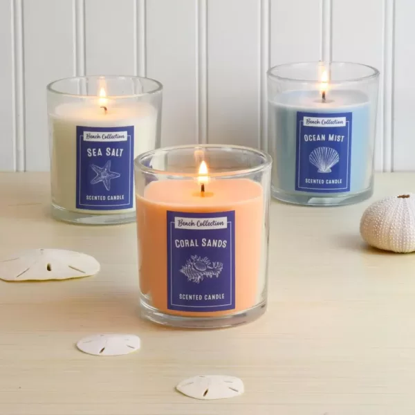 LUMABASE Scented Candles - Beach Collection (10 oz.): Ocean Mist, Sea Salt, Coral Sands Scents (Set of 3)