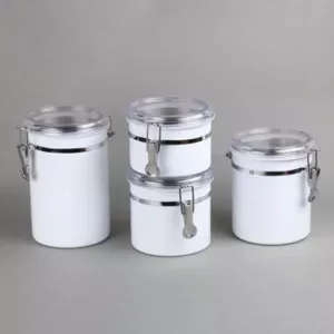 Creative Home Set of 4-Pieces White Stainless Steel Canister Storage Container with Air Tight Lid and Locking Clamp