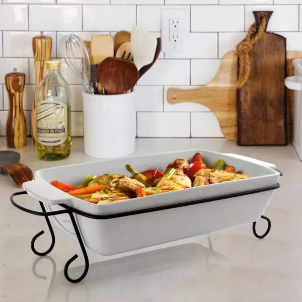 GIBSON elite 15.5 in. Rectangle Stoneware Bakeware with Metal Rack