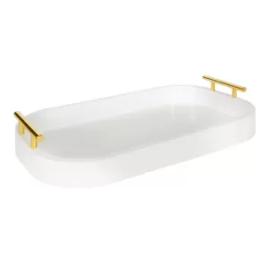Kate and Laurel Lipton 18 in. x 3 in. x 10 in. White Decorative Rectangle Tray