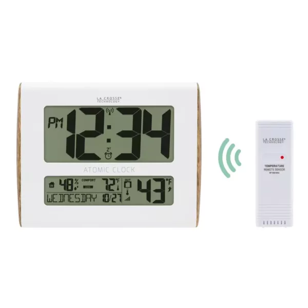 La Crosse Technology Digital Atomic Faux Wood Sided Wall Clock with Temperature and Indoor Humidity