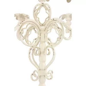 LITTON LANE Tall Vintage White Metal Candelabra with Scrolled Arms