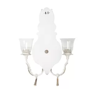 LITTON LANE Distressed White 2-Light Candle Sconce