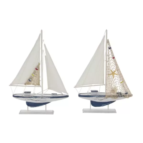 LITTON LANE Sailing Boat Wooden Sculptures (Set of 2)