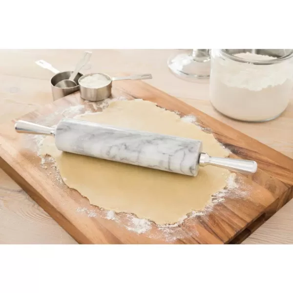 Fox Run White Marble Rolling Pin and Base with Aluminum Handles