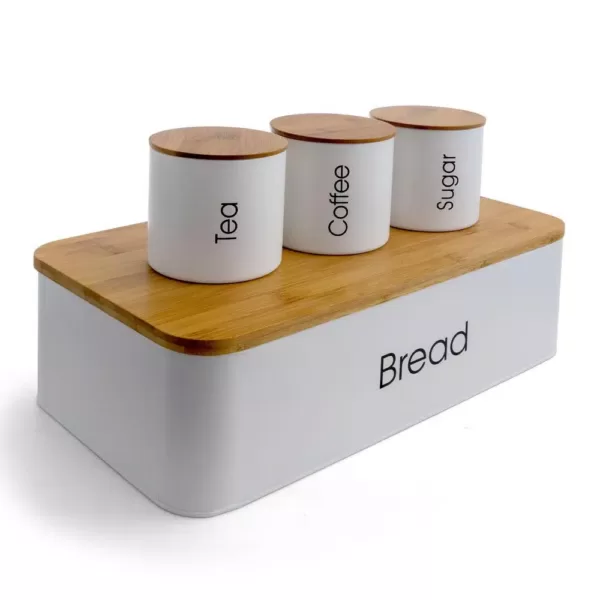 MegaChef 4-Piece Metal Canister Set with Bamboo Cutting Board Lid
