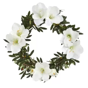 Nearly Natural 21 in. Olive with Amaryllis Artificial Wreath