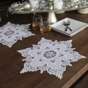 Heritage Lace Snowflake 18 in. White Round Doily (Set of 2)