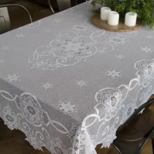 Heritage Lace Snowflake White Polyester Tablecloth
