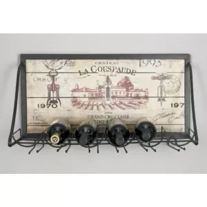 LITTON LANE Wood and Iron 6-Bottle Wall Mounted Wine Rack with Stemware Holder
