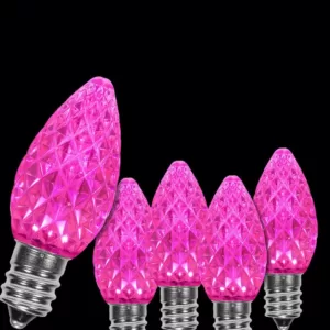 Wintergreen Lighting OptiCore C7 LED Pink Faceted Christmas Light Bulbs (25-Pack)