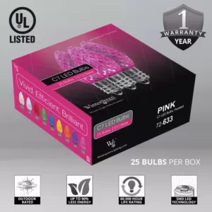 Wintergreen Lighting OptiCore C7 LED Pink Faceted Christmas Light Bulbs (25-Pack)