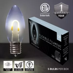 Wintergreen Lighting FlexFilament C9 LED Shatterproof Cool White Vintage Edison Christmas Light Bulbs (5-Pack)