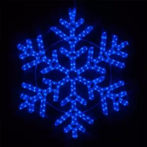 Wintergreen Lighting 24 in. 314-Light LED Blue Hanging Snowflake Decor