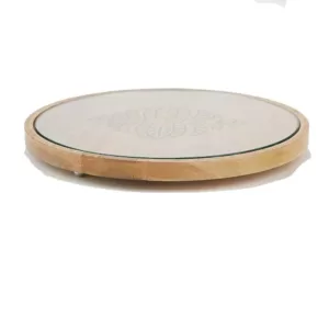 Mind Reader Brown Bamboo Serving Tray Round Cheese Platter Decorative Display Tray with Glass Top