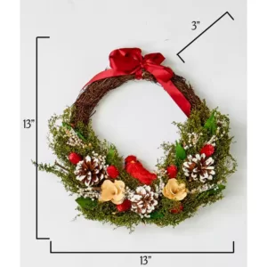 Worth Imports 13 in. Wreath with Cardinal and Foliage
