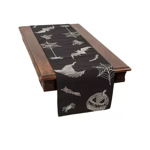 Xia Home Fashions 0.1 in. H x 15 in. W x 70 in. D Happy Halloween Double Layer Table Runner in Black