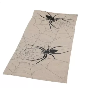 Xia Home Fashions 0.1 in. H x 16 in. W x 36 in. D Halloween Creepy Spiders Double Layer Table Runner in Natural