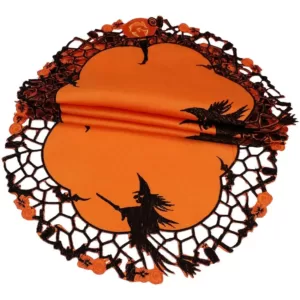 Xia Home Fashions 0.1 in. x 16 in. Round Witch Embroidered Cutwork Halloween Doilies (4-Set)