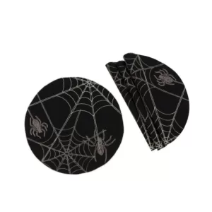 Xia Home Fashions 0.1 in. H x 16 in. W Halloween Spider Web Double Layer Placemats in Black (Set of 4)