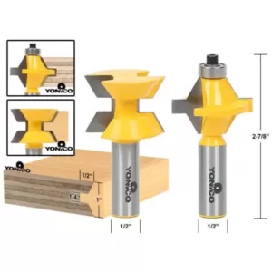 Yonico Tongue and Groove Edge Banding up to 1 in. Stock 1/2 in. Shank Carbide Tipped Router Bit Set (2-Piece)